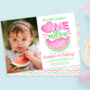 Eins in einem Melon 1. Geburtstag Foto Einladung
