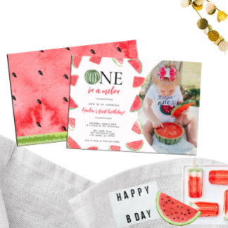 Eins in einem Melon Foto 1. Geburtstag Einladung