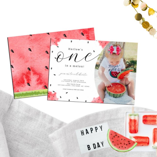 Eins in einem Melon Foto 1. Geburtstag Einladung (Von Creator hochgeladen)