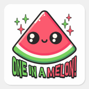 Eins in einem Melon! Niedliche Wassermelone Pun Quadratischer Aufkleber