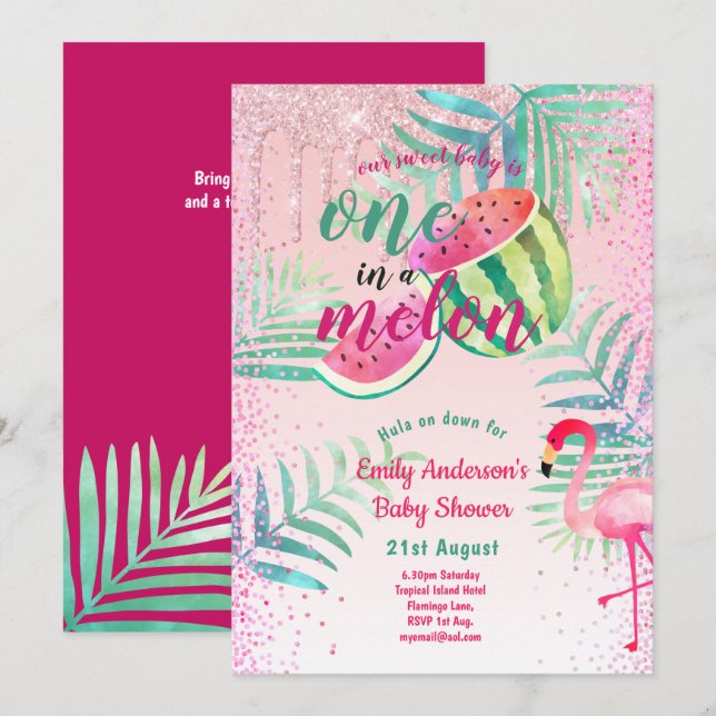 Eins in einem Melon Tropical Flamingo Watermelon P Einladung (Vorne/Hinten)