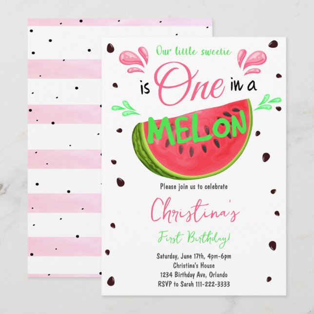 Eins in einem Melon Watermelon Einladung zum 1. Ge (Vorne/Hinten)