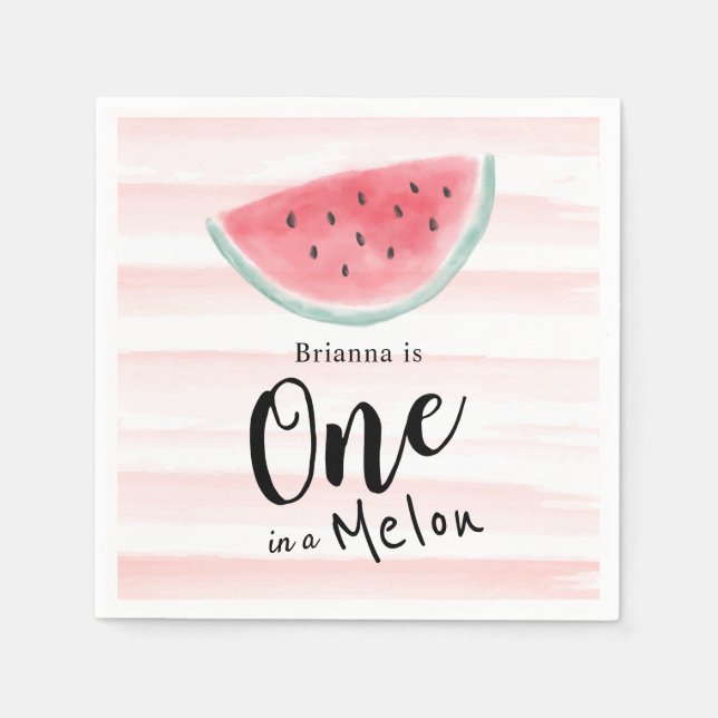 Eins in einem Melon Watermelon Streifen 1. Geburts Serviette (Vorderseite)