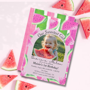 Eins in einer Melone Foto Pink Wassermelone Geburt Einladung