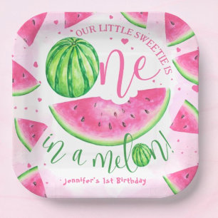 EINS in einer Melone! Wassermelonen-Geburtstagsfei Pappteller