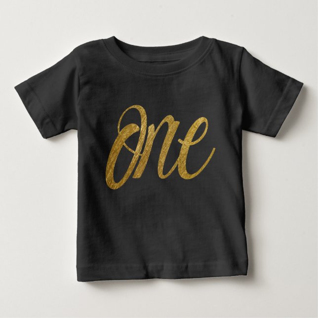 Eins in Imitats Gold ERSTES BIRTHDAY-Skript Baby T-shirt (Vorderseite)