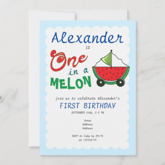 Eins in Melon Blue Niedlich Boat Pull Toy 1. Gebur Einladung
