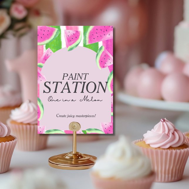 Eins in Melon Paint Station Pink Watermelon Zeiche Einladung (One in Melon Paint Station Pink Watermelon Sign)