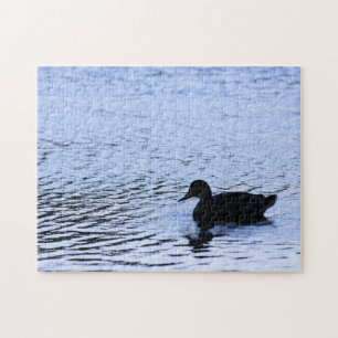 Einsame Enten-Silhouette-Wildlife-Wasserwellen-Fot Puzzle