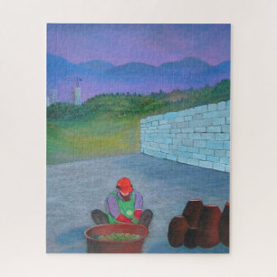 Einsame Frau macht Kimchi in Korea Puzzle