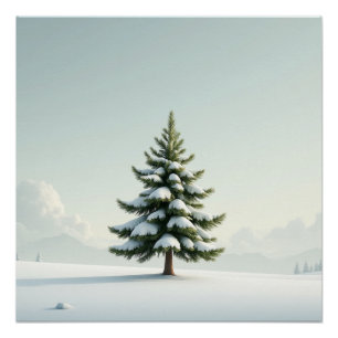 Einsame Kiefer im Schnee – Friedliche Winterlandsc Poster