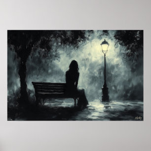 Einsame Nacht unter der Straßenlaterne Poster