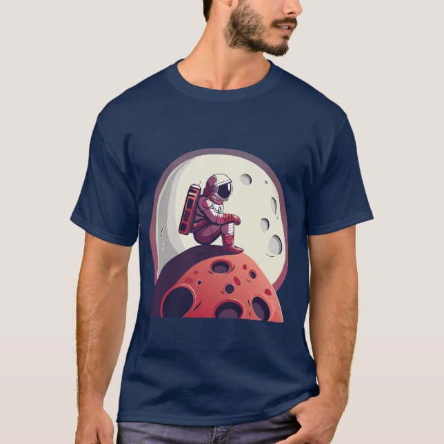 Einsamer Astronaut auf dem Mond-T - Shirt (Vorderseite)
