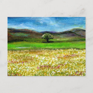 EINSAMER BAUM AUF DEM GELBEN BLUMENFELD, TUSCIEN POSTKARTE