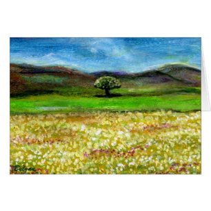 EINSAMER BAUM AUF DEM GELBEN BLUMENFELD, TUSKANIEN