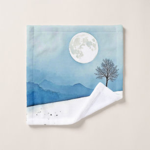 Einsamer Baum: Friedliche Vollmondstille-Kunst Badhandtuch Set