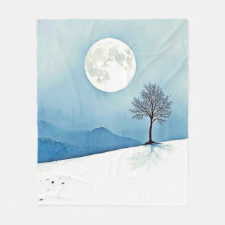 Einsamer Baum: Friedliche Vollmondstille-Kunst Fleecedecke