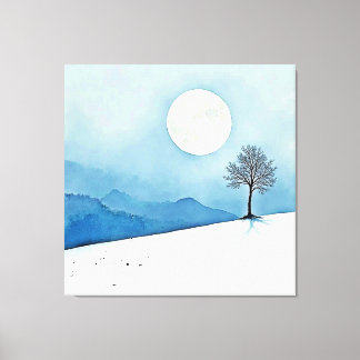 Einsamer Baum: Friedliche Vollmondstille-Kunst Leinwanddruck