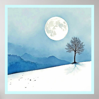 Einsamer Baum: Friedliche Vollmondstille-Kunst Poster