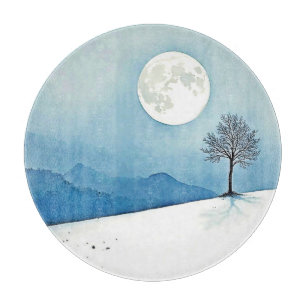 Einsamer Baum: Friedliche Vollmondstille-Kunst Schneidebrett