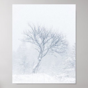 Einsamer Baum während eines Schneesturms im Winter Poster