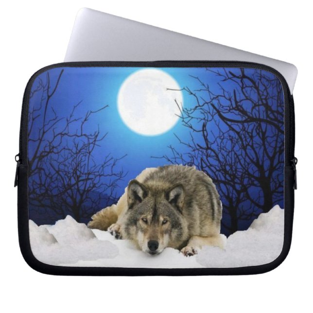 Einsamer Beobachterwolf auf einer Laptophülse Laptopschutzhülle (Vorderseite)