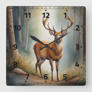 Einsamer Bock in ruhigen Wäldern Wildtier Quadratische Wanduhr