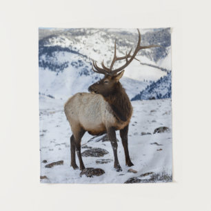 Einsamer Bullenelk im Schnee Yellowstone-Nationa Wandteppich