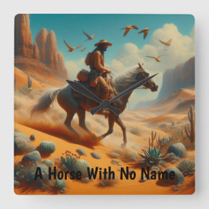 Einsamer Cowboy im Wüstencanyon - Surrealistische Quadratische Wanduhr