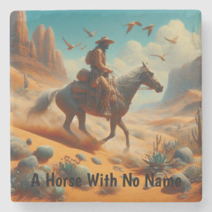 Einsamer Cowboy im Wüstencanyon - Surrealistische  Steinuntersetzer