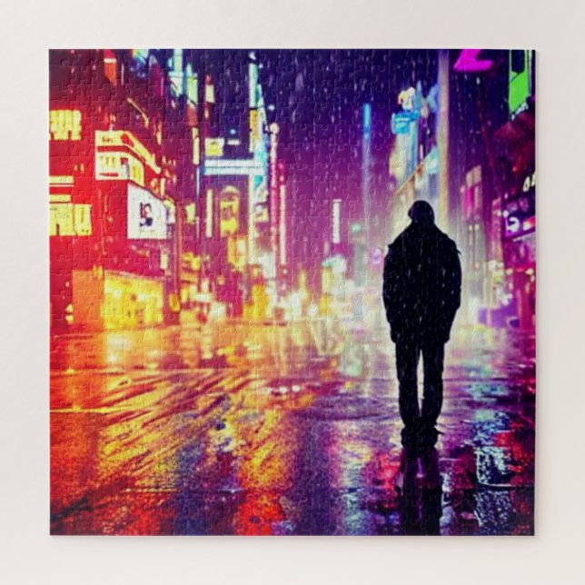 Einsamer Cyberpunk im Regenpuzzle Puzzle (Vertikal)