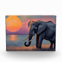 Einsamer Elefant am majestätischen Sonnenuntergang Fotoblock
