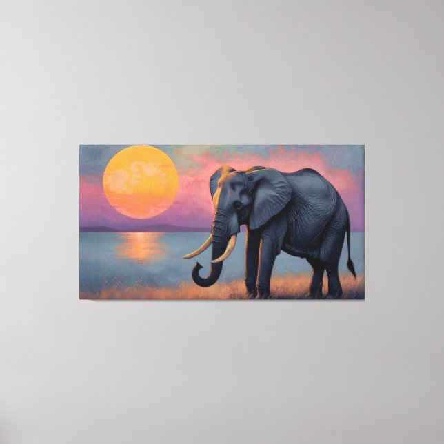 Einsamer Elefant am majestätischen Sonnenuntergang Leinwanddruck (Vorderseite)