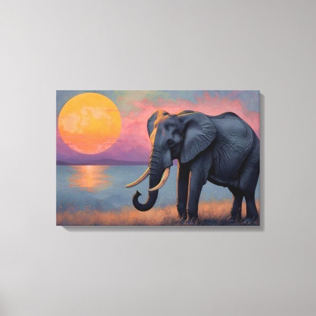 Einsamer Elefant am majestätischen Sonnenuntergang Leinwanddruck (Vorderseite)