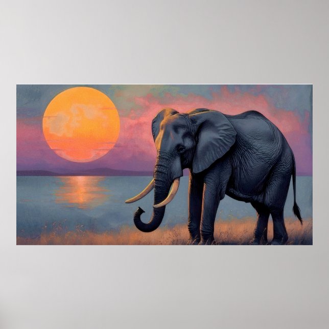 Einsamer Elefant am majestätischen Sonnenuntergang Poster (Vorne)