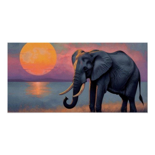 Einsamer Elefant am majestätischen Sonnenuntergang Poster (Vorderseite)