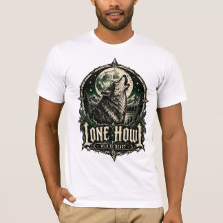 Einsamer Heulton Gothic Wolf Vollmond Wildes Herz T-Shirt