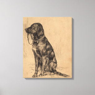Einsamer Hund hält seine eigene Leine, Vintage-Pen Leinwanddruck