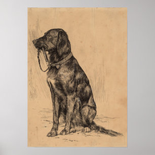Einsamer Hund hält seine eigene Leine, Vintage-Tin Poster