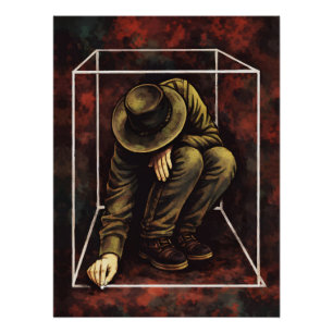 Einsamer Mann in weißem geometrischen Rahmen – Mel Poster
