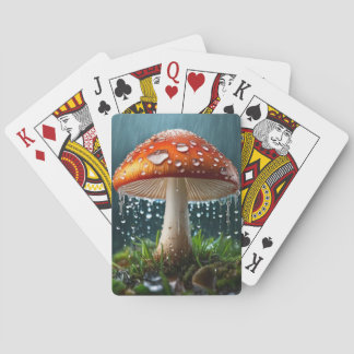 Einsamer Pilz bei starkem Regen Spielkarten
