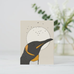 Einsamer Pinguin unter dem Mond Postkarte