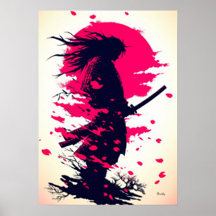 Einsamer Samurai unter dem Sakura-Mond Poster
