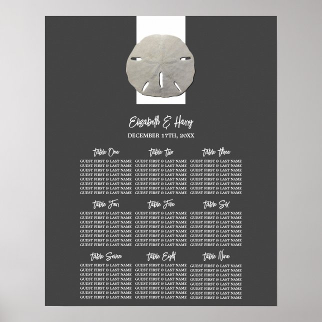 einsamer Sand Dollar, Holzkohle, Hochzeitssitzdiag Poster (Vorne)