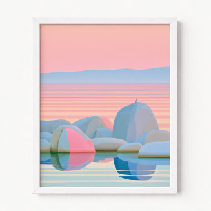 Einsamer Seevogel Pastell Ombre Sonnenuntergangsre Poster