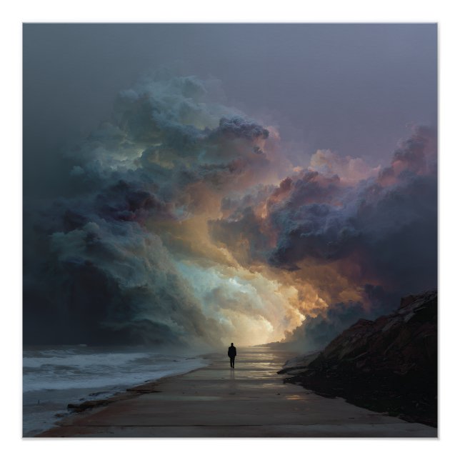Einsamer Wanderer Sturmwolkenportal Poster (Vorderseite)