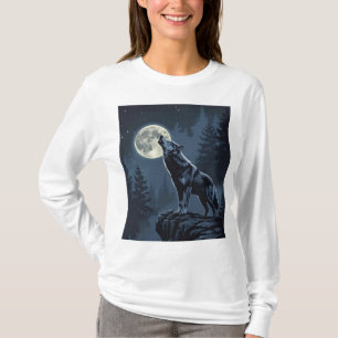 Einsamer Wolf, der im Mondlicht heult, nächtliche  T-Shirt