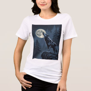 Einsamer Wolf, der im Mondlicht heult, nächtliche Tri-Blend Shirt