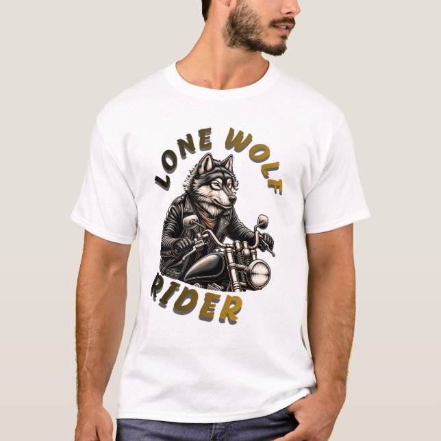 Einsamer Wolf Fahrer Motorrad Biker Design T-Shirt (Vorderseite)