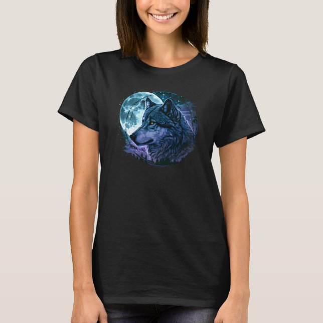 Einsamer Wolf Mond Heulendes Wolfsrudel Leitwölfe  T-Shirt (Vorderseite)